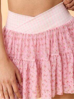 Blogilates Pink Gingham Floral Ballerina Miniskirt Size S